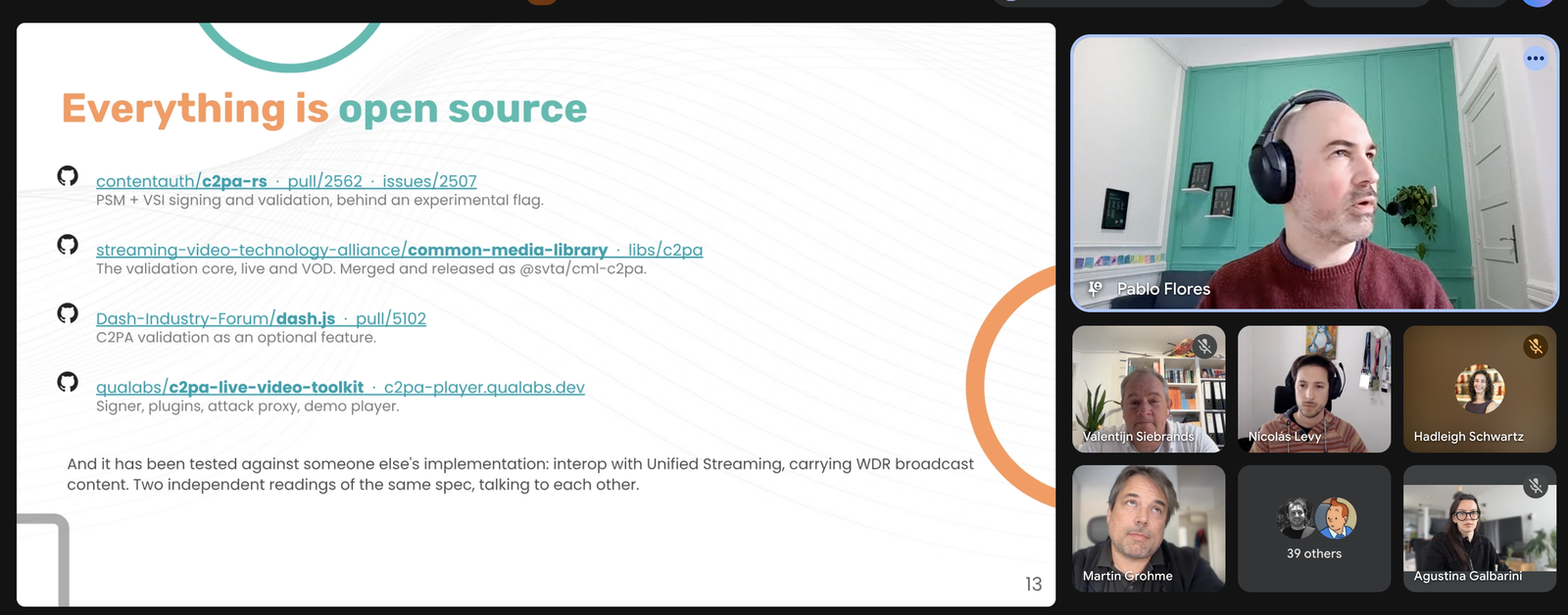 List of the four open source repositories: c2pa-rs, SVTA common-media-library, dash.js and the Qualabs c2pa-live-video-toolkit